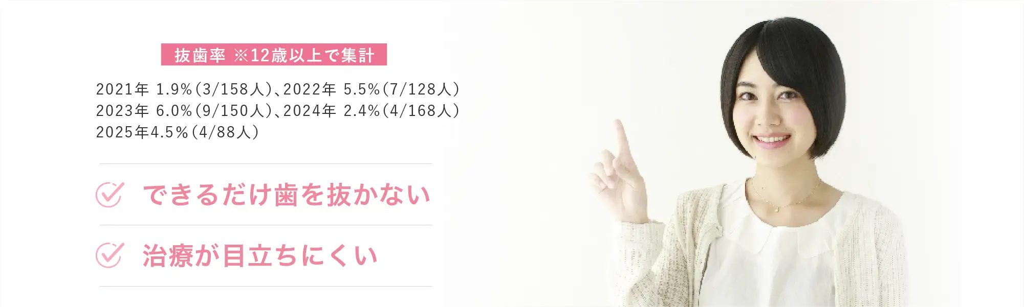 できるだけ歯を抜かない、治療が目立ちにくい